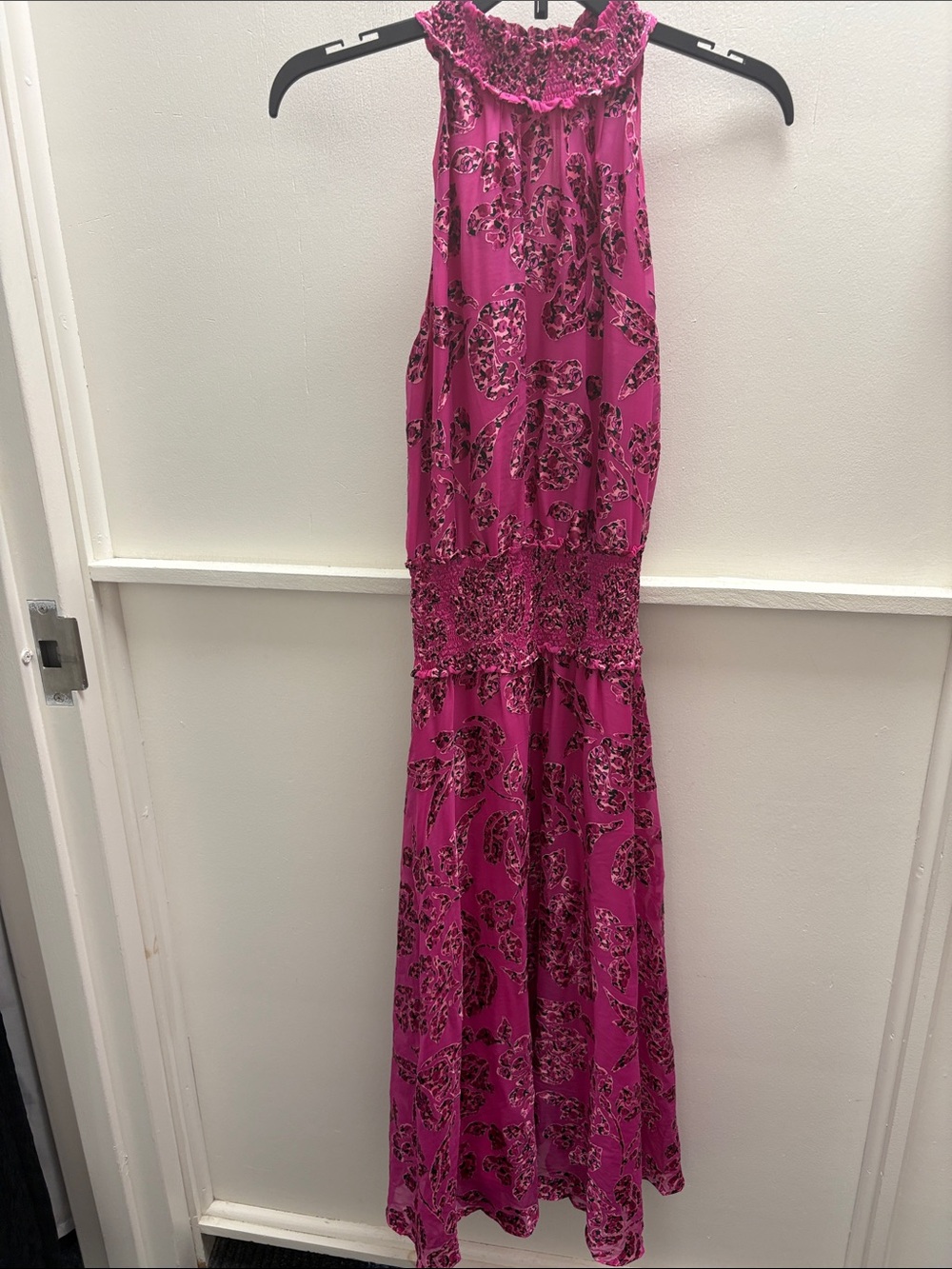 White House Black Market Hot Pink Floral Halter Maxi Dress